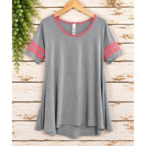 LuLaRoe Perfect T Gray Pink Striped Short Sleeve Tunic Top XS
